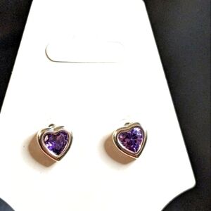 Swarovski Crystal Elements Silver Tone Purple‎ Heart Earrings